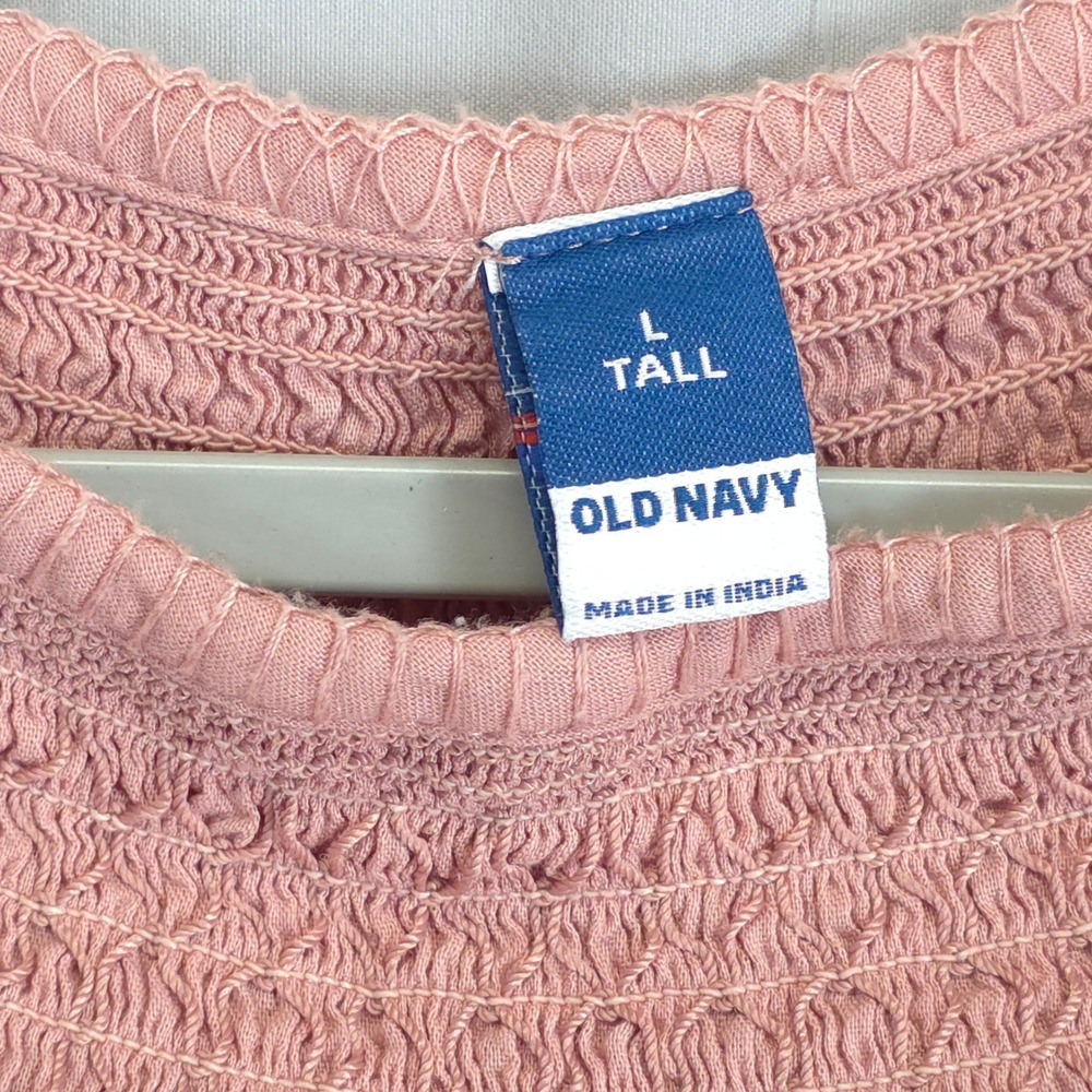 Old Navy Pink Embroidered Floral Smocked Dress Flutter Sleeve Casual L Tall - Picture 9 of 10